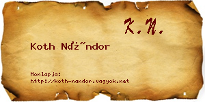 Koth Nándor névjegykártya